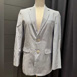 Izod Navy Blue White Pinstripe Two Button Nautical Blazer Jacket Front Pockets